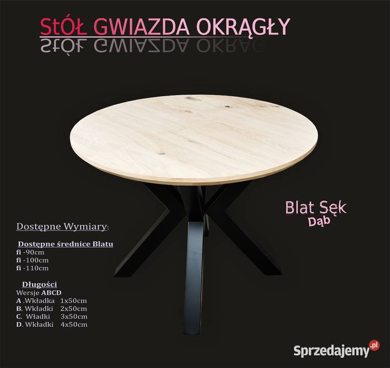 Stół Okrągły Dąb Sękaty Noga Metalowa Gwiazda 77cm Włocławek sprzedam