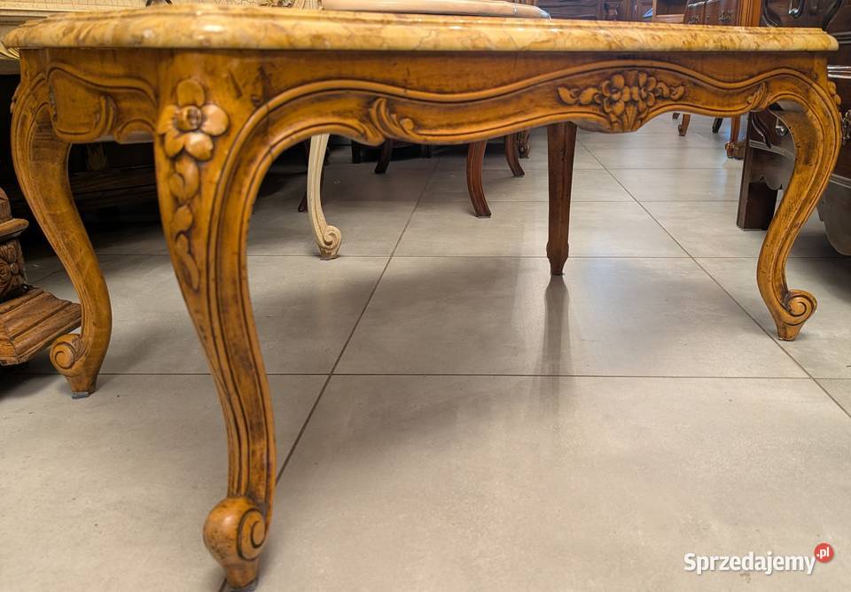 Piękny dębowy stolik ludwikowski z marmuremsklep śląskie Dąbrowa Górnicza sprzedam