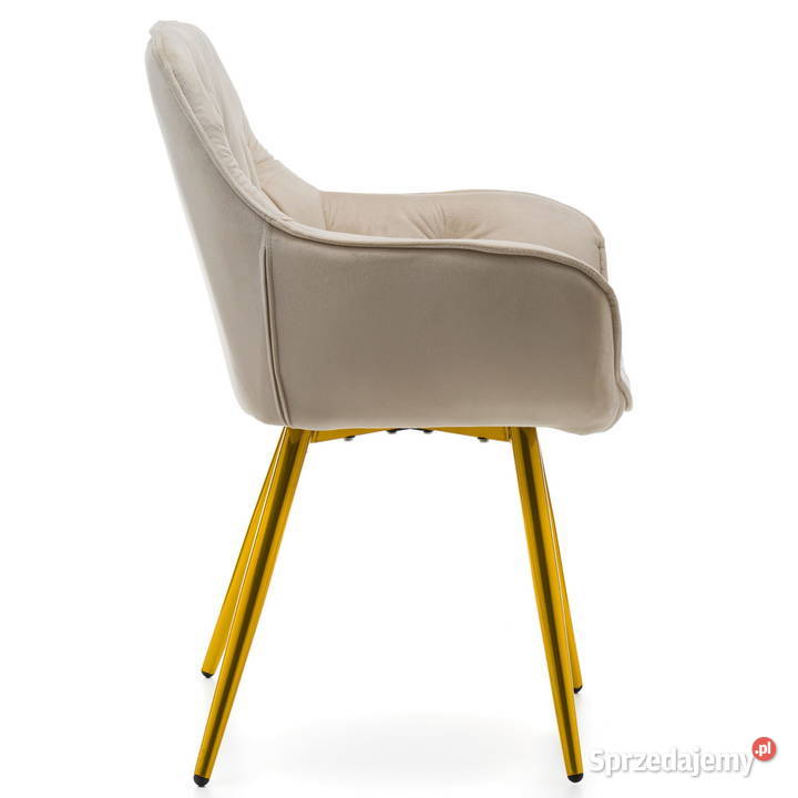 Beżowe Krzesło Tapicerowane Siena Złote Nogi Tarchały Małe