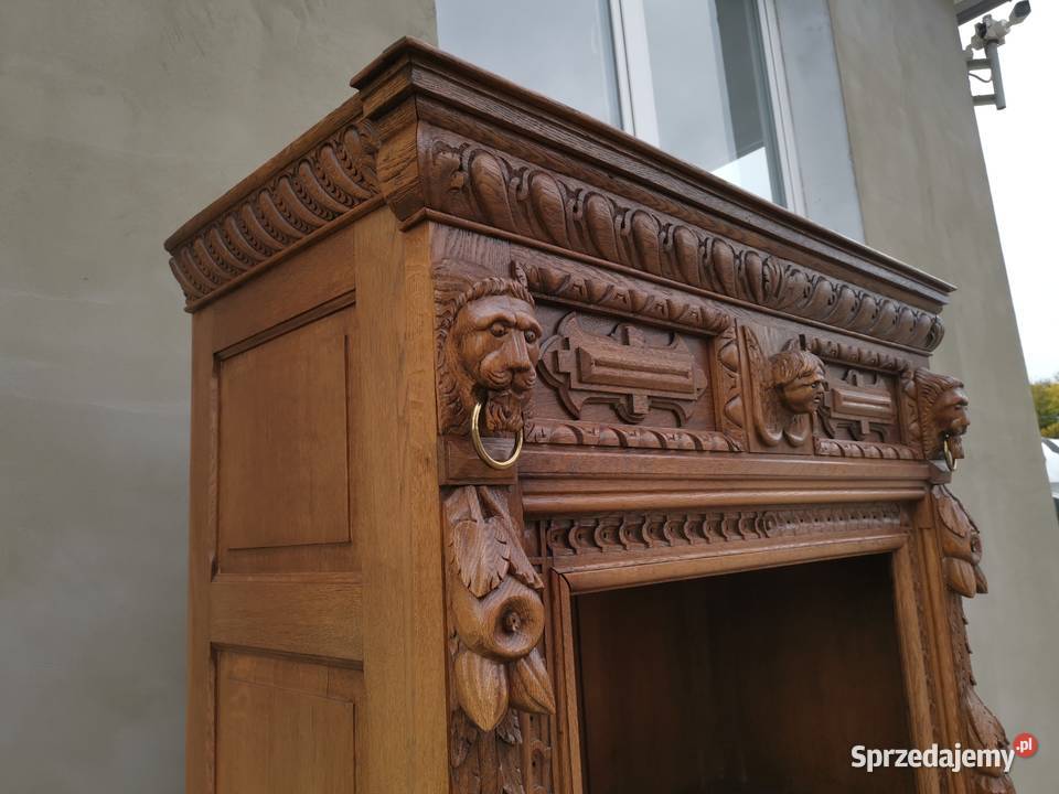 Neorenesansowa biblioteka regał kredens lity dąb Wałbrzych