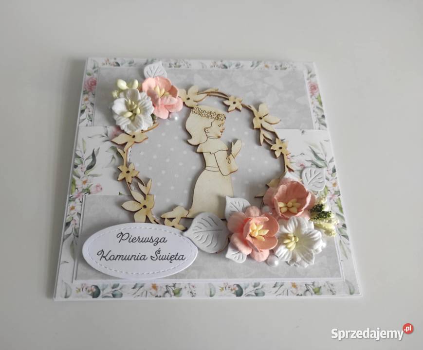 Kartka w pudełku ręcznie robiona na Komunię