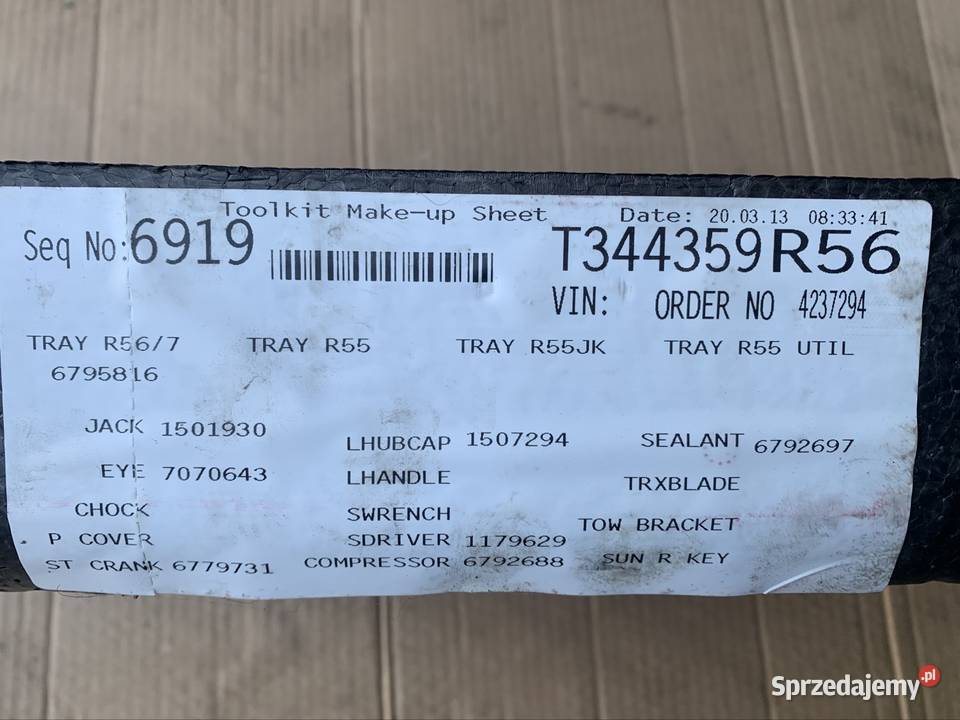 6795816 lewarek zestaw naprawczy mini cooper one
