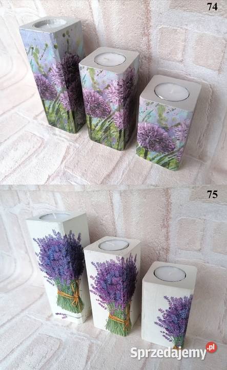 Komplet 3 świeczniki świeczki lawenda konwalie Warszawa sprzedam
