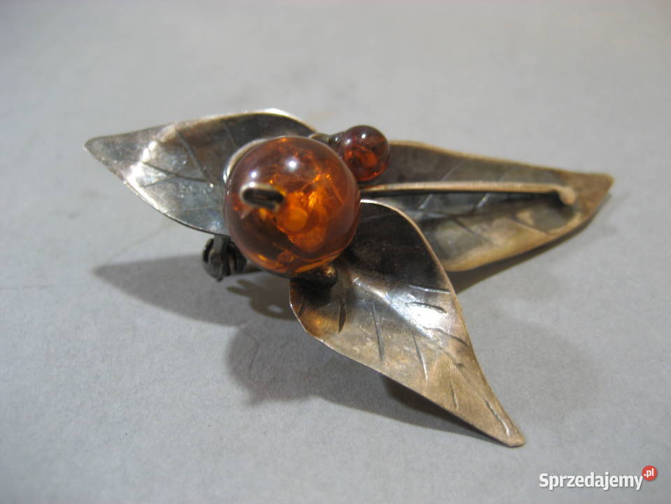 Stara Broszka Srebrna z Bursztynem Vintage Warszawa sprzedam