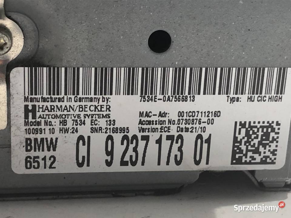 RADIO BMW F10 9237173 0916 ODTWARZACZ MULTIMEDIA osobowe