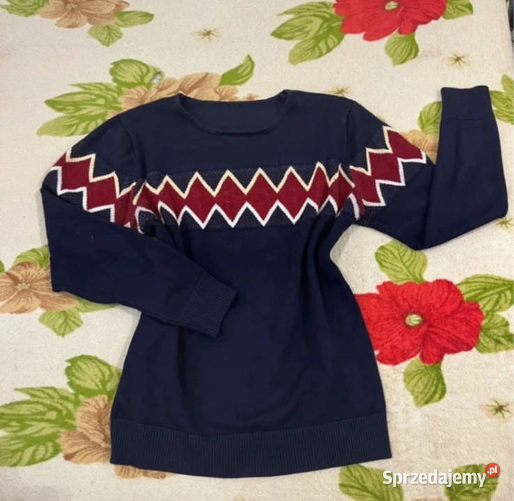 Granatowoczerwony sweter kardigan na zimę jesień kolorowy Swetry i golfy