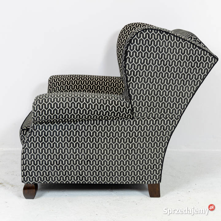 Klubowy fotel uszak z podnóżkiem lata 30 Polska Swarzędz