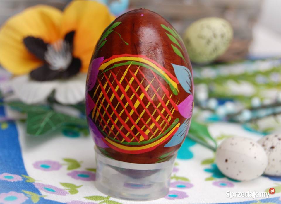 Stara pisanka drewniana ręcznie malowana 65 lubelskie Lublin