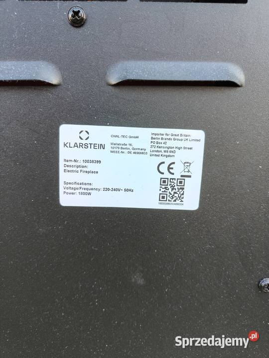 Kominek elektryczny Klarstein 1800 W z pilotem Aleksandrów Łódzki