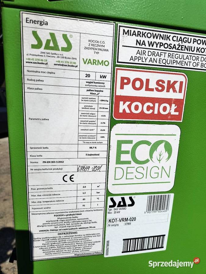 Piec 5 KLASY ECODESIGN Sas 20kw Kocioł Tarnów sprzedam