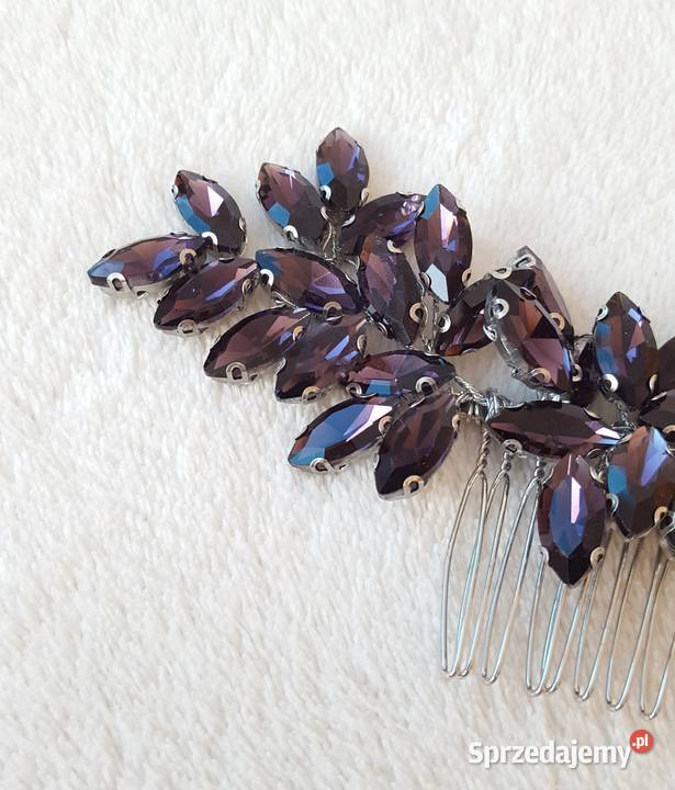 Grzebyk ozdoba do włosów fioletowe kamienie ślub