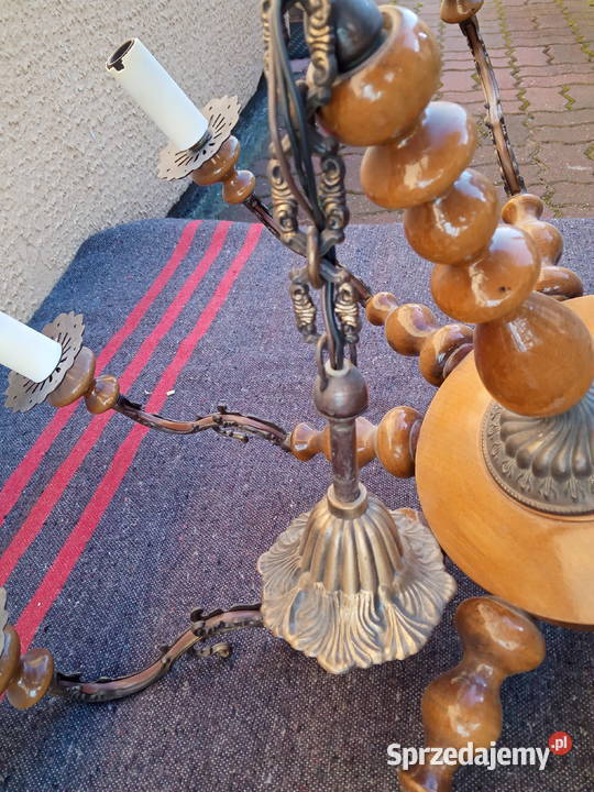 Żyrandol Mosiądz Drewno Poznań sprzedam