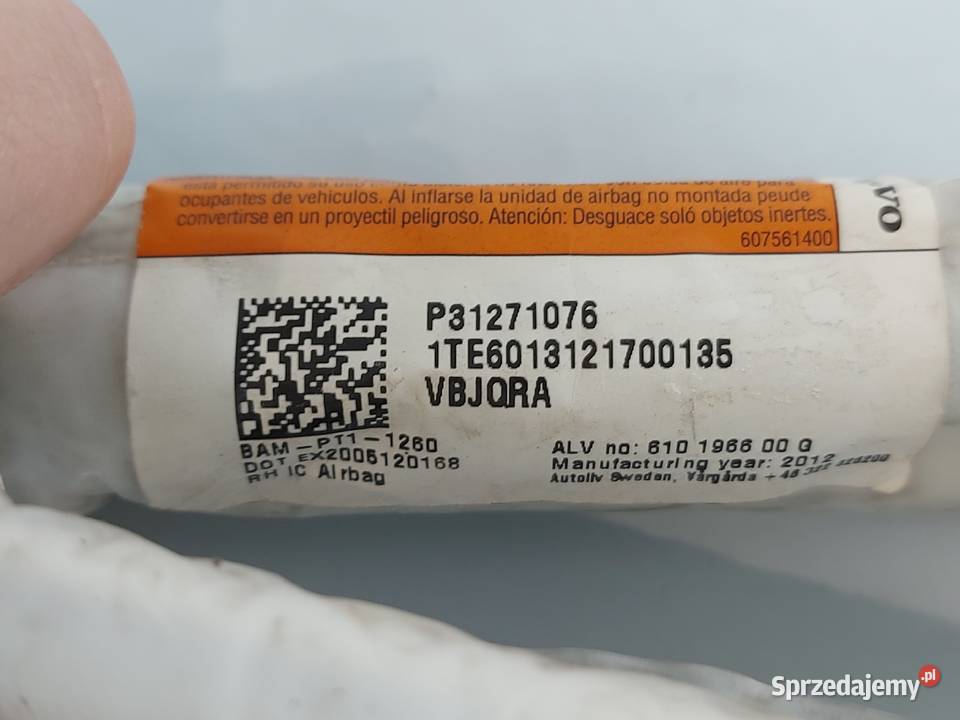 VOLVO C30 12r kurtyna AIRBAG prawa 31271076 osobowe świętokrzyskie sprzedam