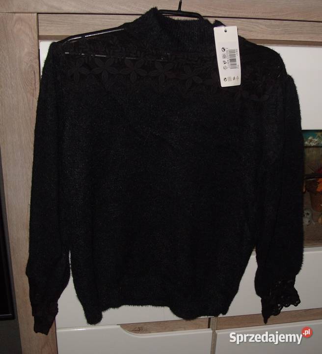 Alpaczkowy z koronką ELEGANCKI NOWY sweterek rML