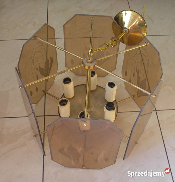 Szklany żyrandol w kolorze herbacianym sprzedam