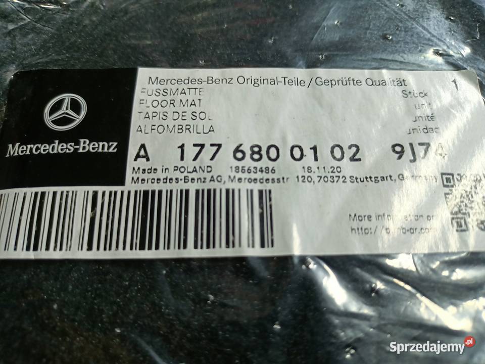 Dywaniki welurowe Mercedes A177 AMG kpl Konin
