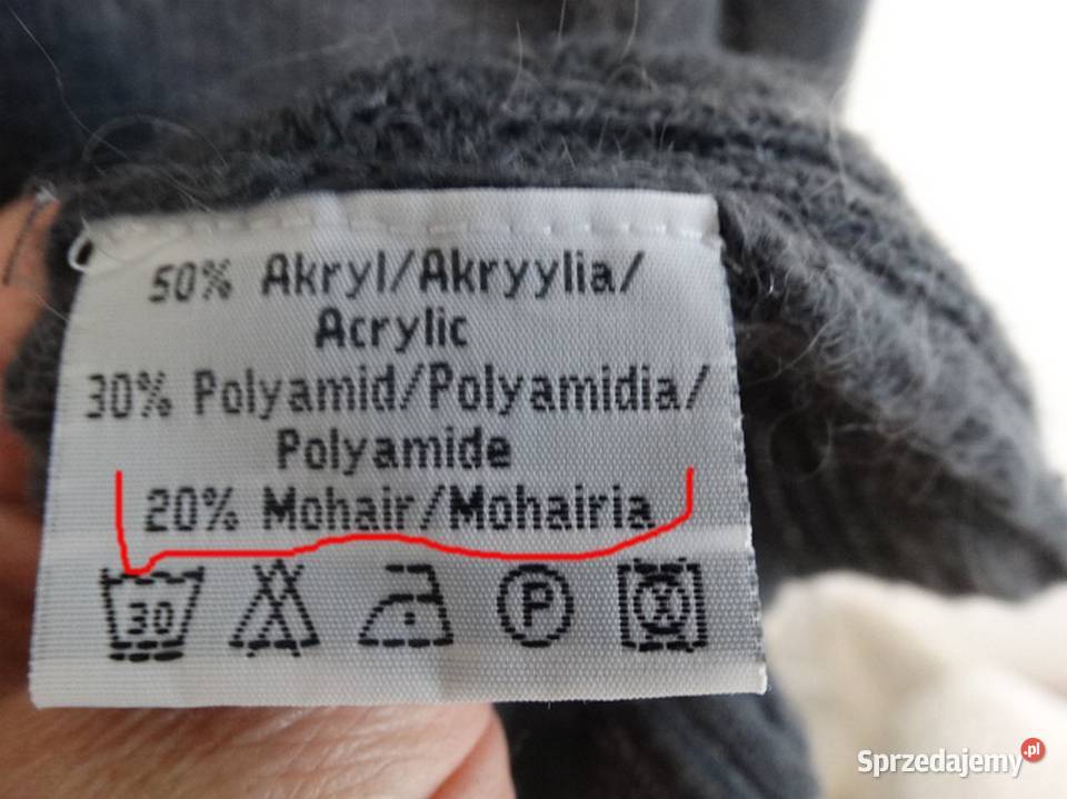 Sweter Kardigan Moherowy Wełniany Szary Ciepły Rozpinane  Łomża