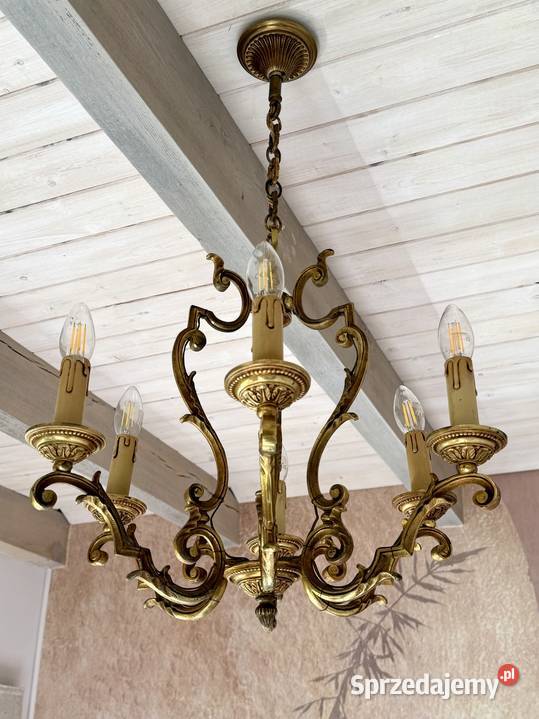 Francuski Żyrandol 51 mosiądz 6ram Antyk Lampa