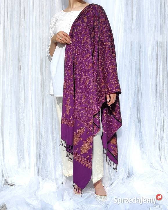 Szal orientalny fiolet indyjski haftowany haft