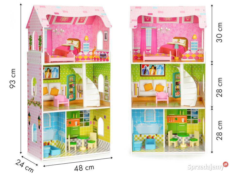 Wysoki drewniany domek lalek verII mebelki Bielsk Podlaski