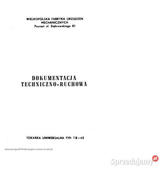 Tokarka TSB20 TR45 instrukcje DTR wysyłka Kielce