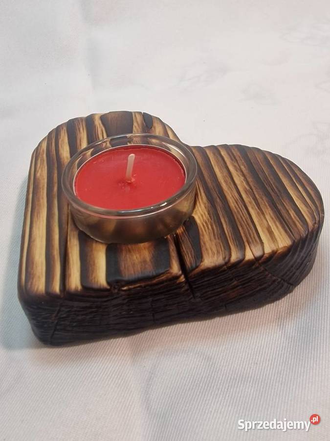 Świecznik drewniany serce naturalny na tealight warmińsko-mazurskie Sępopol