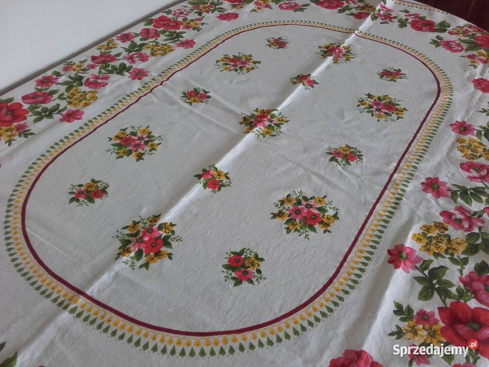 Obrus lniany vintage PRL 160x130