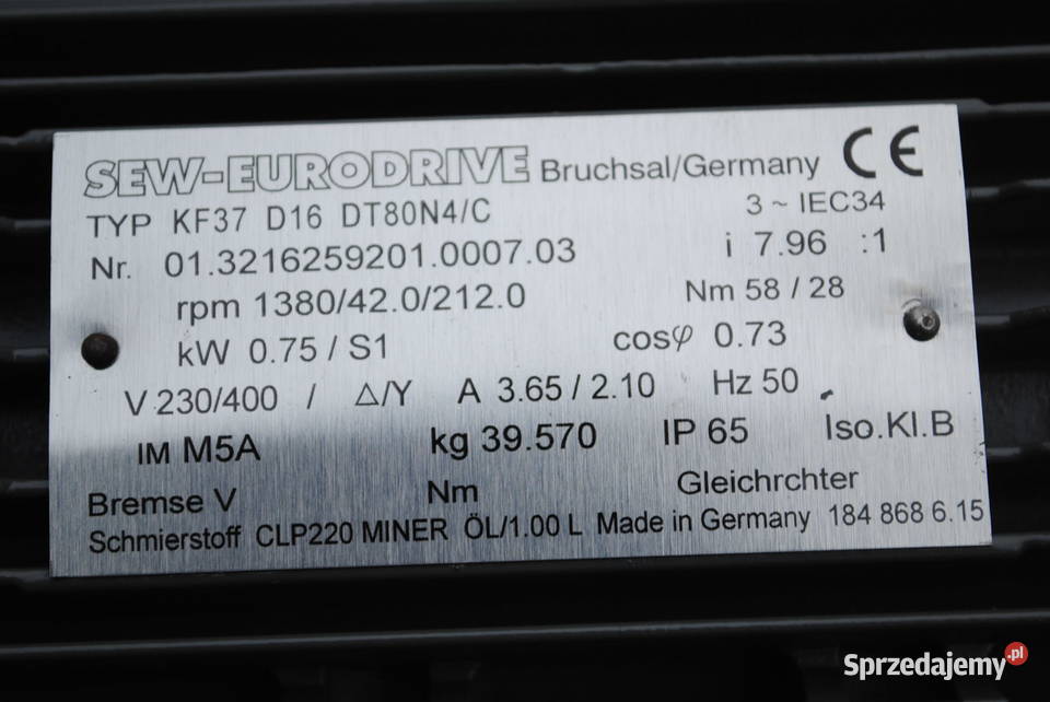 Motoreduktor kątowy 075kw z regulacją 42212obr Kargowa sprzedam