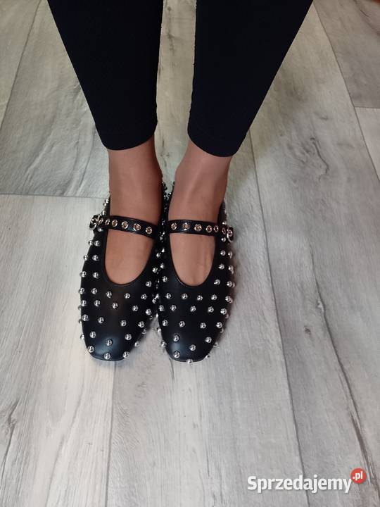 3940 Czarne bogato zdobione baleriny wieczorowe Balerinki małopolskie Kraków