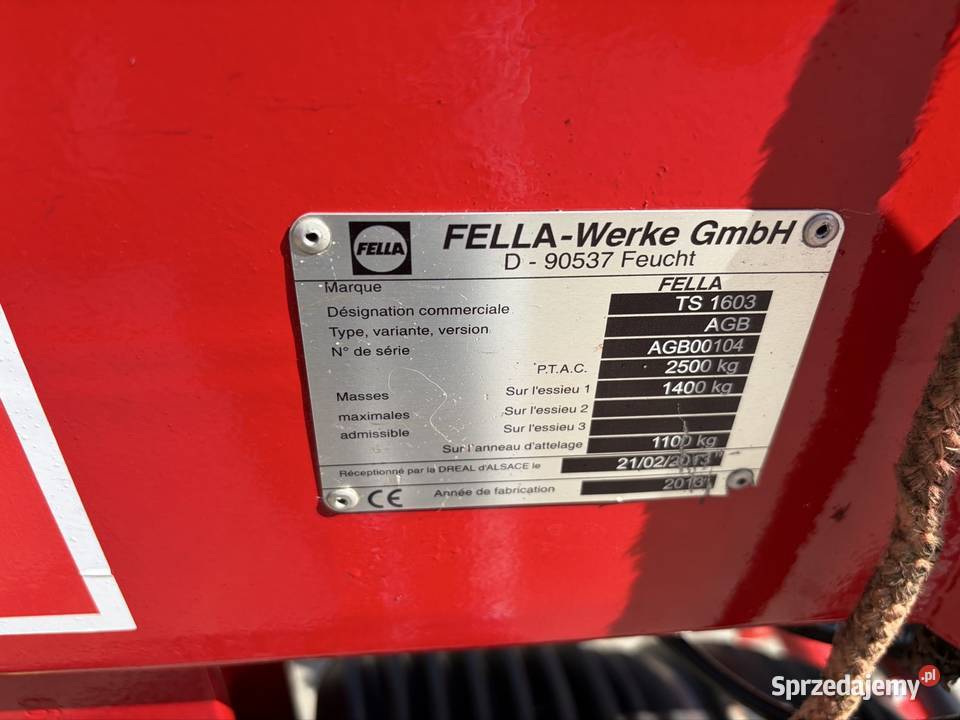 Zgrabiarka 2 karuzelowa Fella TS 1603 do boku 1 Fella Myszyniec