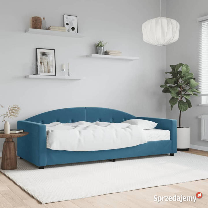 Sofa z materacem do spania niebieska aksamit