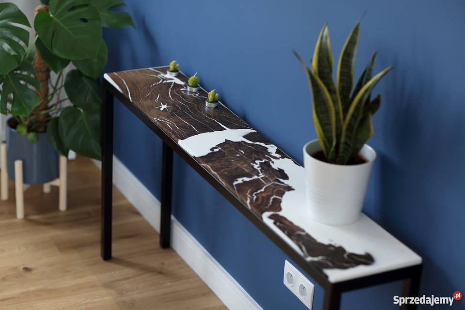 Konsola czarny dąb stół biały epoksyd żywica 24cm Meble Warszawa