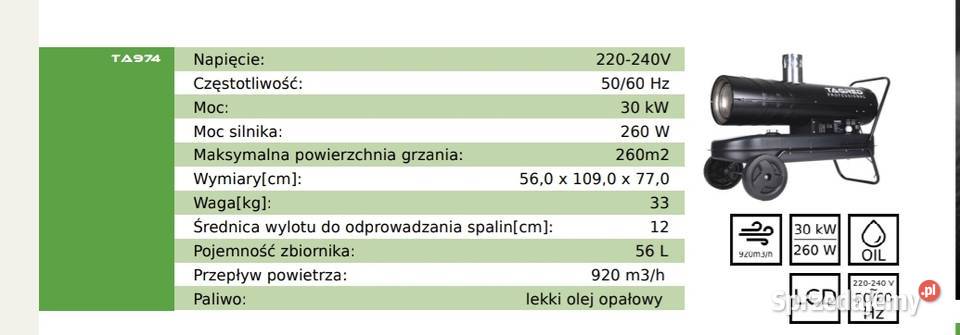 Nagrzewnica olejowa na ropę z odprowadzeniem podlaskie Suwałki