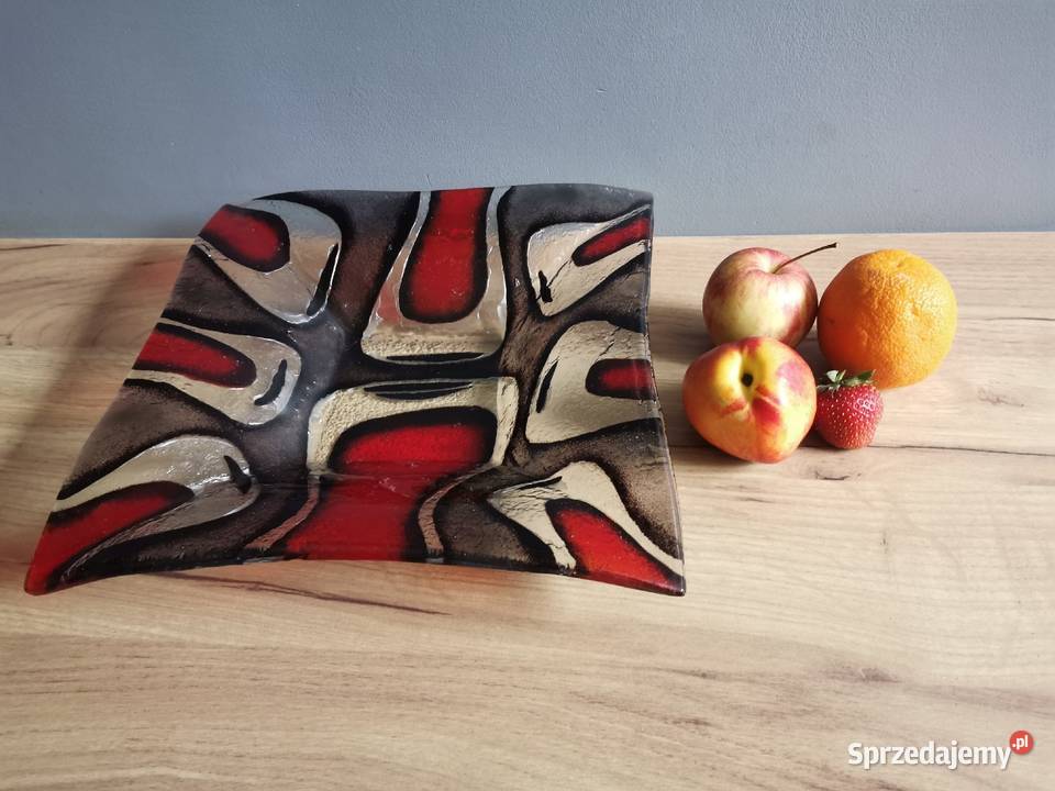 Stara duża patera owocarka kolorowe szkło design Katowice