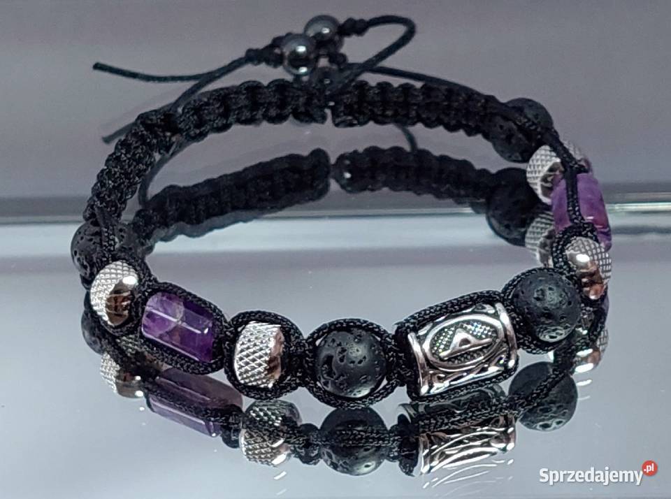Bransoletka runa stal kamień Ametyst Hematyt Warszawa