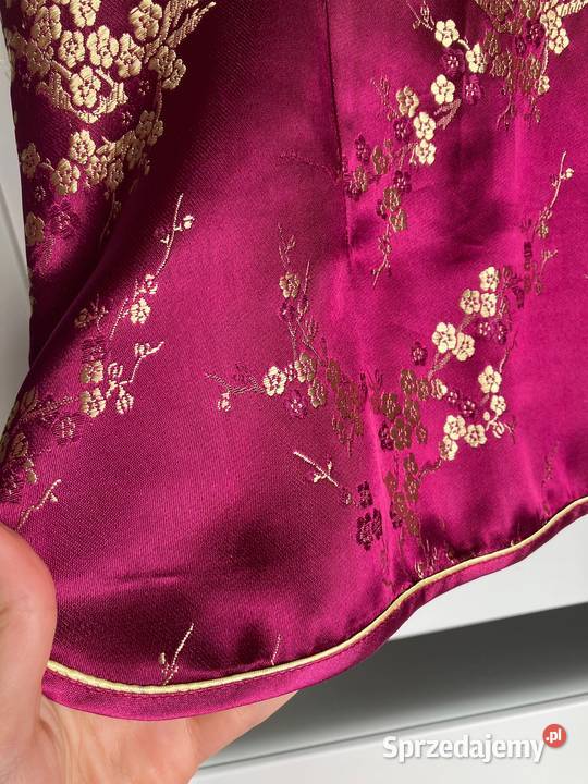 Piękne kimono bluzka kwiaty złote japonia bordo krótki podkarpackie Nisko