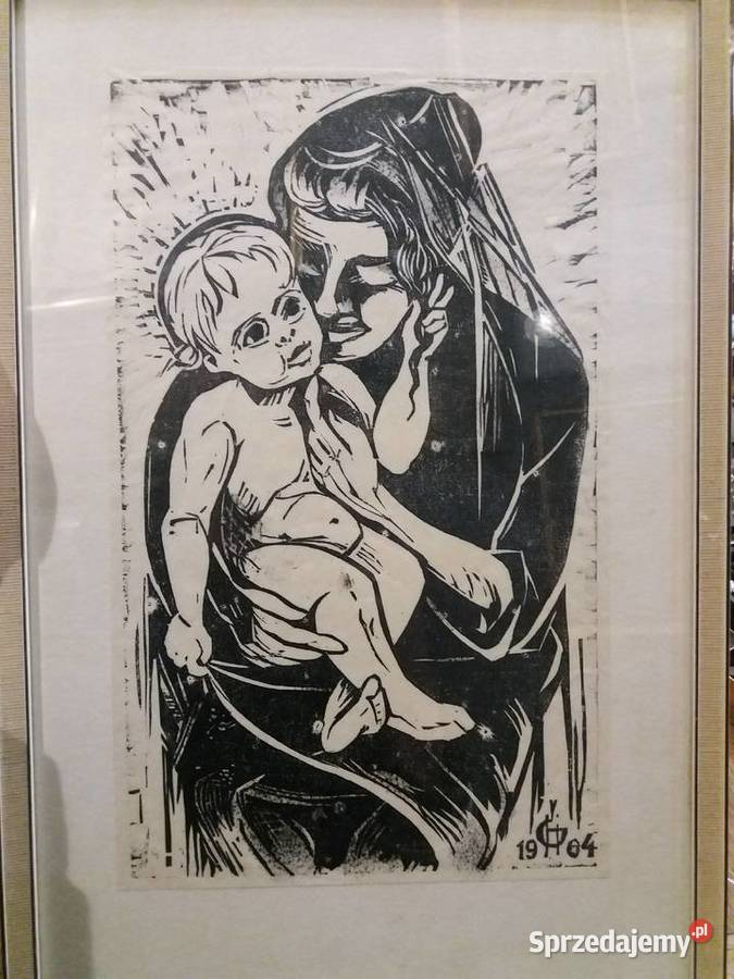 Matka Boska z Dzieciątkiem linoryt 1904 Kraków