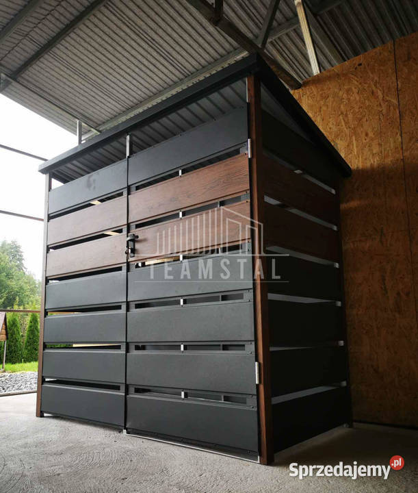 Wiata śmietnikowa spad tył 2x06m Antracyt drewno