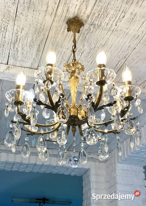Francuski Żyrandol kryształowy Francja mosiądz Lampy wiszące Poznań