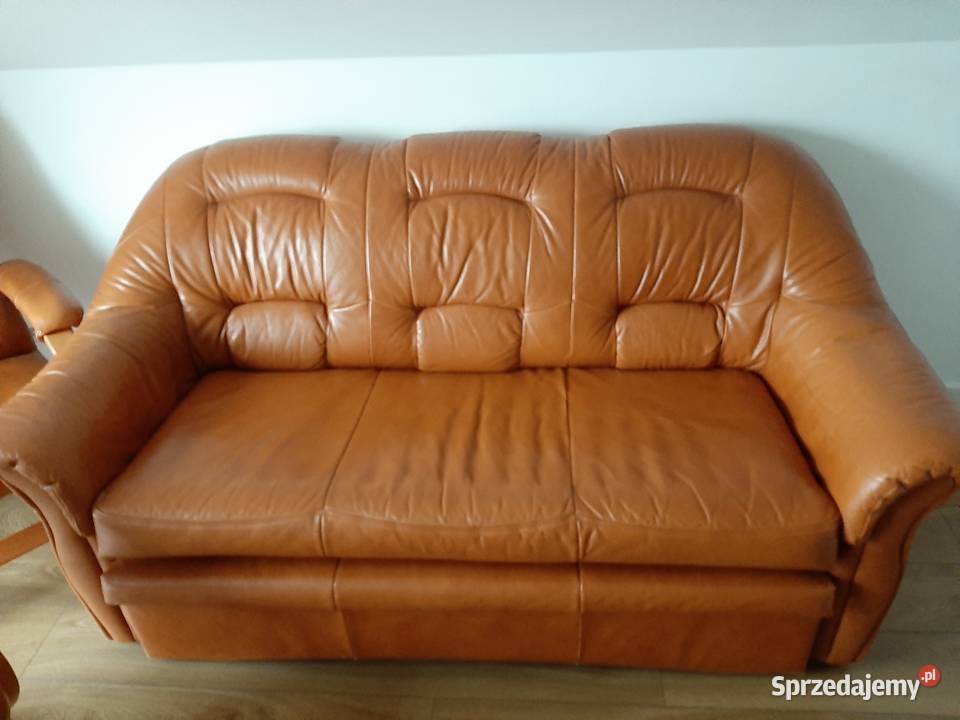 Skórzana sofa 3 osob z funkcja spania plus 2 Meble Wieliczka