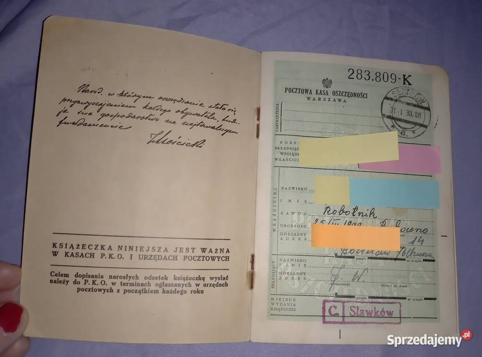 Sprzedam książeczkę oszczędnościową PKO z 1938 Antykwariat Bukowno
