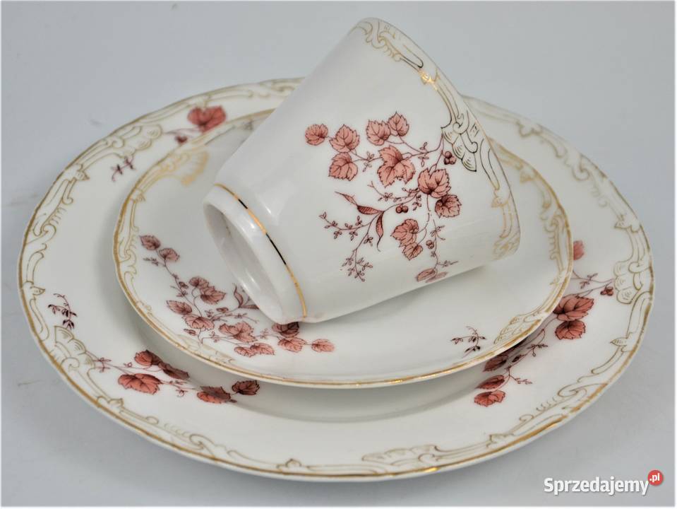 Zestaw śniadaniowy secesyjne motywy poczXXw Porcelana i szkło
