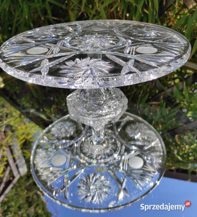 ELEGANCKA PATERA TORTOWNICA Z GRUBEGO KRYSZTAŁU Porcelana i szkło