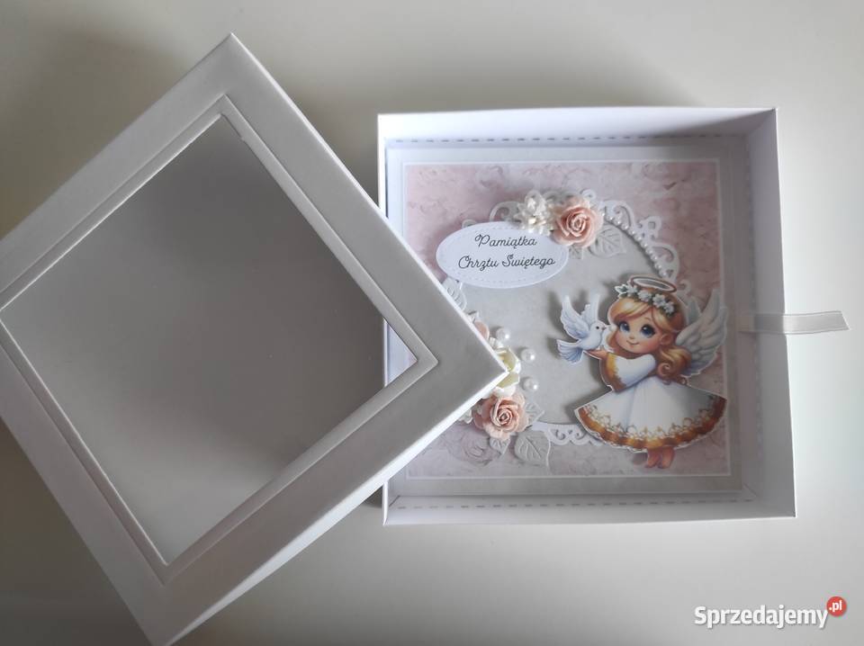 Kartka w pudełku ręcznie robiona na Chrzest Łódź sprzedam