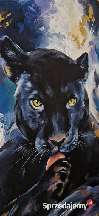 Nowoczesny obraz ze złoceniem Pantera 50x70 Malarstwo Męcina
