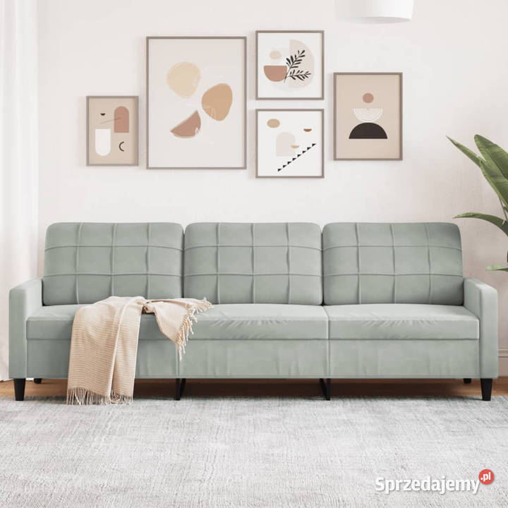 Sofa 3osobowa jasnoszary 210 obita aksamitem Warszawa