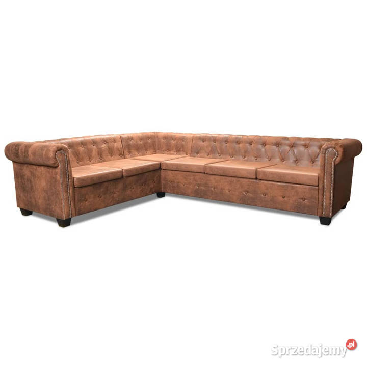 Sofa rogowa Chesterfield sześcioosobowa brązowa mazowieckie Warszawa