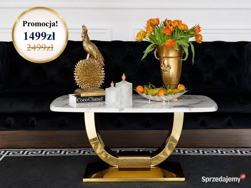 Stolik kawowy glamour złoty w stylu art deco z