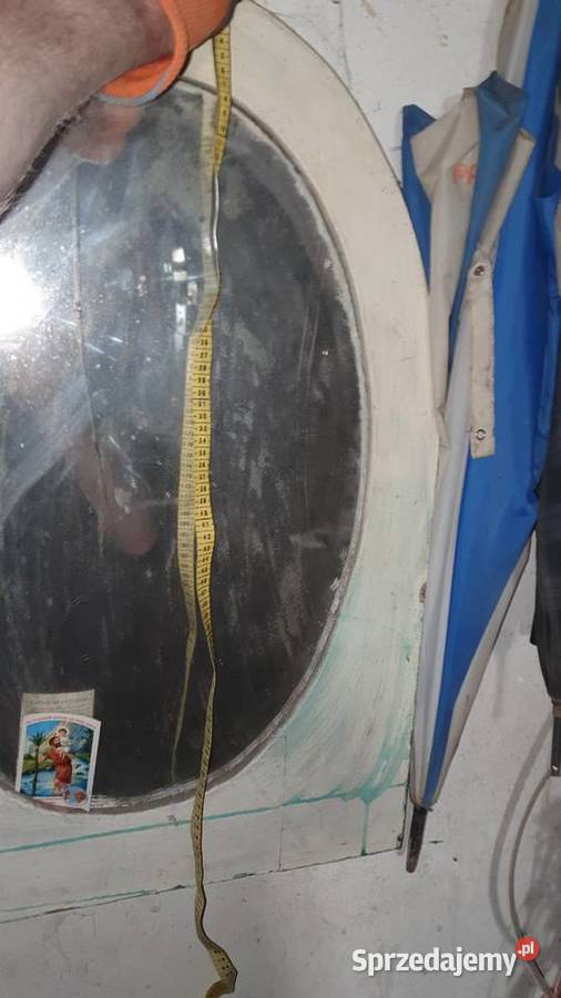 Lustro drewniane białe ścienne vintage PRL