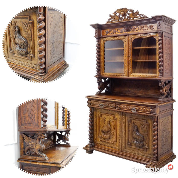 Kredens myśliwski DĘBOWY rzeźbiony bufet do wielkopolskie Kalisz